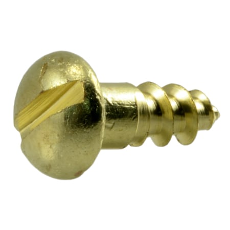 Midwest Fastener Wood Screw, #6, 3/8 in, Plain Brass Round Head Slotted Drive, 50 PK 61908